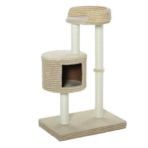 "Cat tree scratching post climbing tree cat scratching post, cuddly viewing platforms, beige and coffee, chipboard, plush, image"