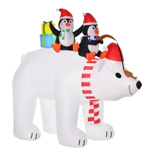 "Inflatable penguins on polar bear 2.1 m Christmas decoration image"