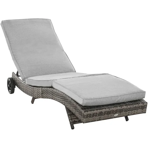 "Deck chair with cushion, rattan look, grey, 207 x 70 x 70 cm image"