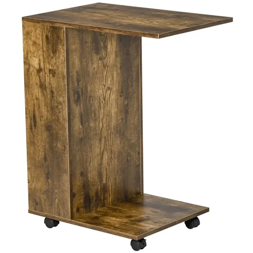 "Side table with wheels mobile table C-shape coffee table with open floor shelf side storage compartment parking brakes S image"