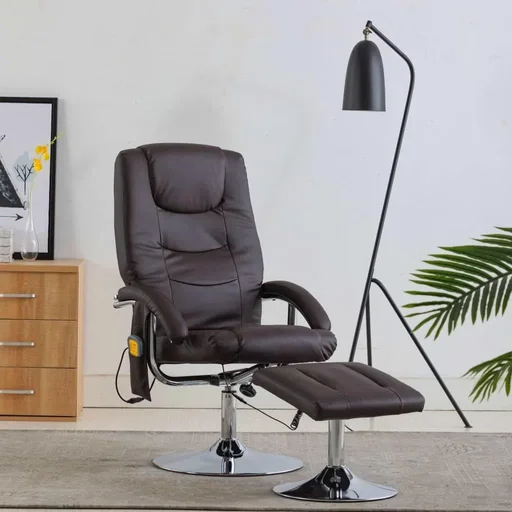 "Massage seat adjustable with footstool faux leather brown image"