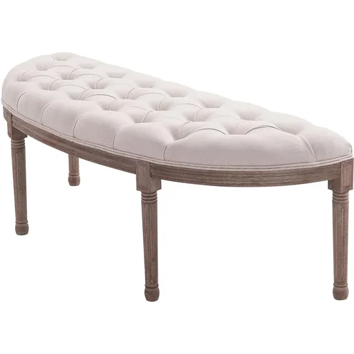"Upholstered bench with buttons, linen and beige wood, 140.5 x 51 x 48 cm image"