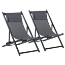 Set of 2 garden folding chairs, camping chair, aluminum, gray