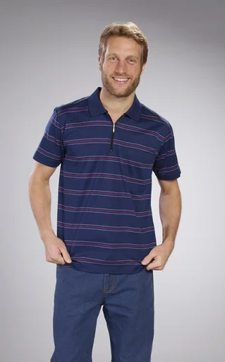 "Polo shirt with zipper, cobalt striped, size 3XL image"
