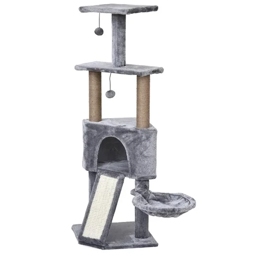 "Cat scratching post with hanging bed image"