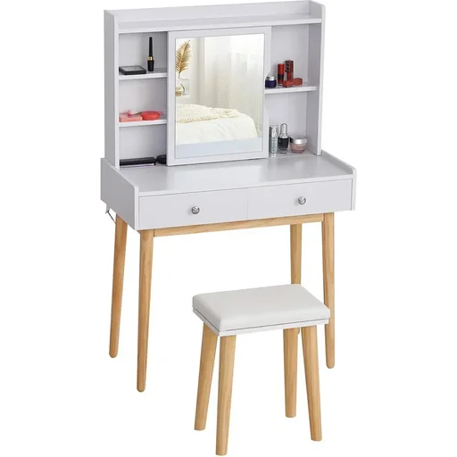 "Dressing table with stool white image"