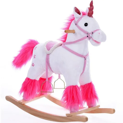"Rocking chair children unicorn with stirrups image"