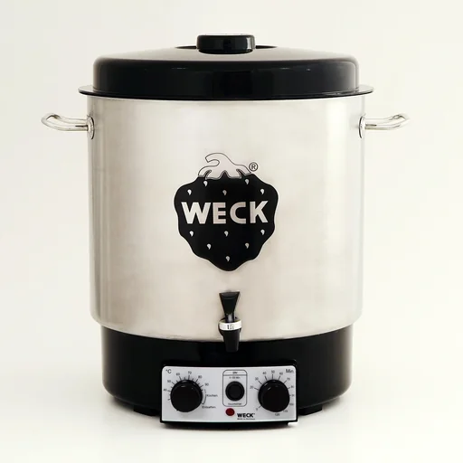 "Preserving machine, stainless steel, with clock, with insert grid, with all-plastic tap image"