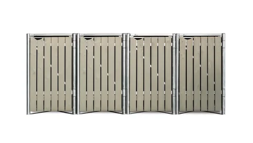 "Garbage can box 4-compartment, natural wood grey, for 240 l bins image"