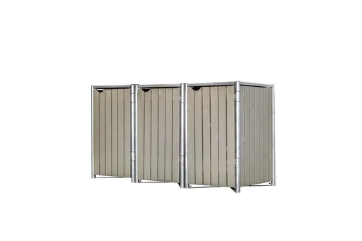 "Garbage can box 3-compartment, natural wood grey, for 240 l bins image"
