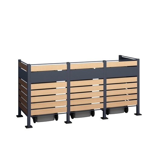 "Westmann afvalcontainerombouw Planum 3-delig 120 cm houtlook (3× 240 L) image"