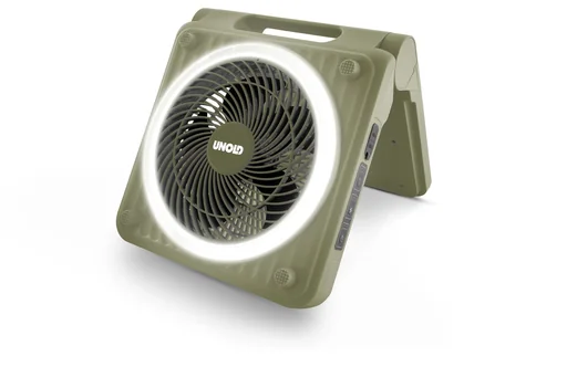 "Solar fan camping, green image"