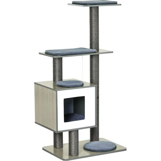 "Cat scratching post, cat tree, cat toy, climbing tree, sisal upholstery, lying area with ball, grey, 71.5 x 49.5 x 120 cm image"
