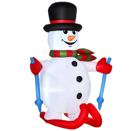 "Inflatable Skiing Snowman with LED Lights, Lawn Decoration, Christmas, IP44, White, 90 x 60 x 180 image"