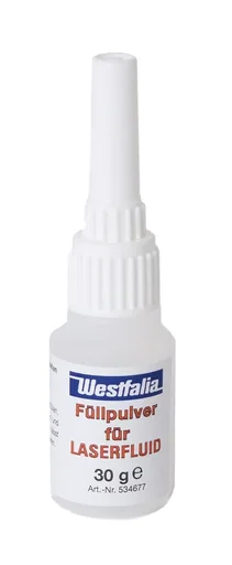 "Filler powder for laser fluid, produces extremely hard adhesive image"