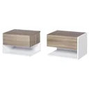 2-piece wall-mounted bedside table, wall cabinet with drawer, bedroom nightstand, side table, chipboard, oak