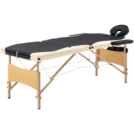 "Folding massage table 3 zones wood black and beige image"