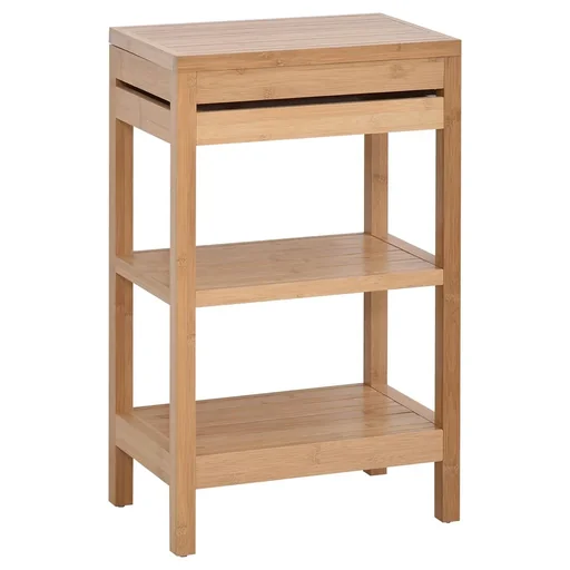 "Bathroom shelf, bathroom shelf with hinged lid, bathroom standing shelf with 2 shelves, bamboo, natural, 46 x 29.5 x 76.5 cm image"