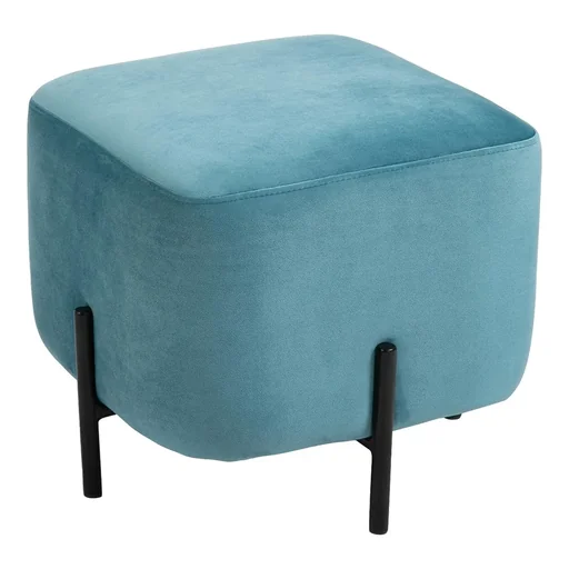 "Footstool footrest upholstered polyester steel foam turquoise 44.5 x 44.5 x 41.5 cm image"