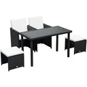 Polyrattan seating group as an 11-piece set black/cream white