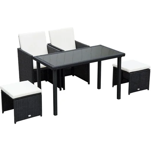 "Polyrattan seating group as an 11-piece set black/cream white image"