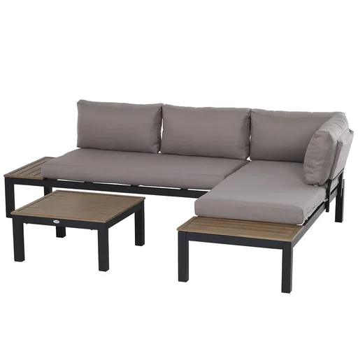 "3-piece garden furniture set with side table, sofa with cushions, outdoor, aluminum, 164 x 74 x 69 cm image"