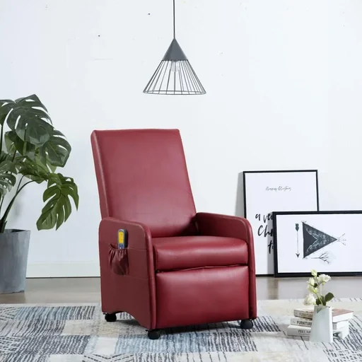 "Massage chair adjustable faux leather wine red image"
