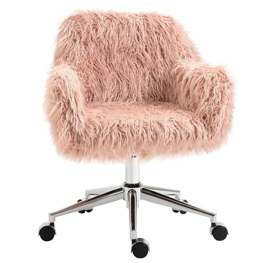 "Executive chair swivel chair computer chair seat height adjustment for girls faux fur foam pink+silver 57 x 60 x 75-85 cm image"