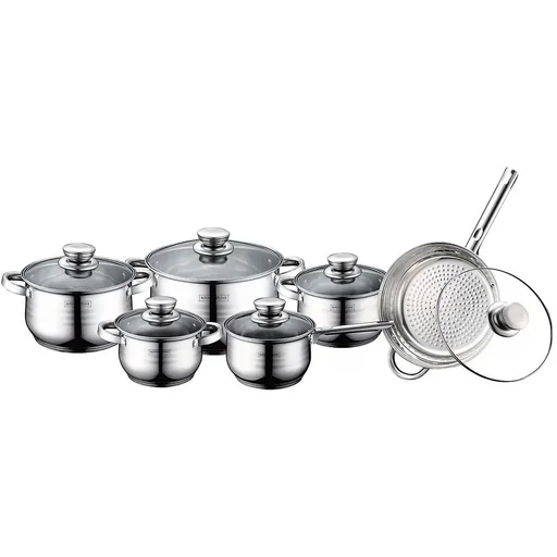 "Pot, frying and pan set, 6 pans - silver image"