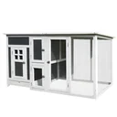 Chicken coop suitable for 2-4 chickens, with nesting box and egg box with 2 compartments, fir, grey and white, 160 x 75 x 80