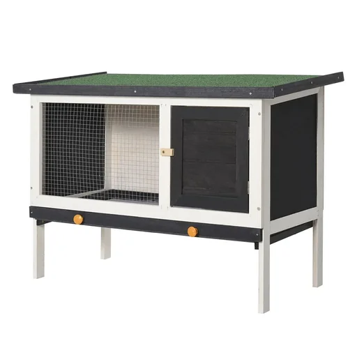 "Rabbit hutch, rabbit cage, small animal hutch with tar paper roof, solid wood, dark grey+white+green, 90 x 45 x 65 image"