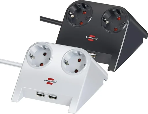 "Power USB 2-way table socket with 2 USB charging ports in black image"
