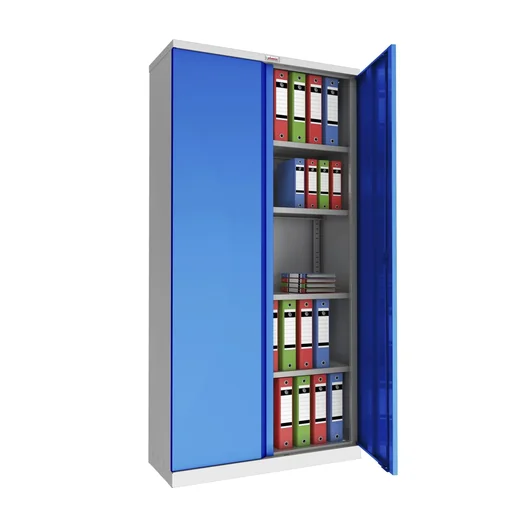 "SCL series steel storage cabinet with 2 doors and 4 shelves with key lock, grey-blue image"
