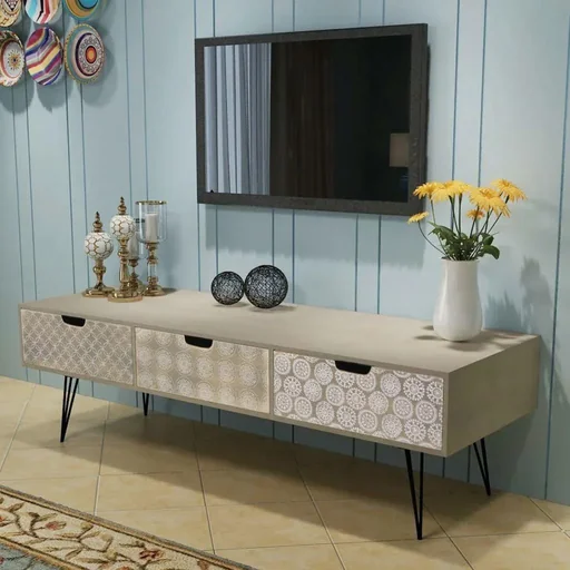 "TV cabinet with 3 drawers 120x40x36 cm grey image"