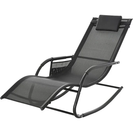 "Rocking chair, swing chair, garden chair, rocking lounger, metal mesh, black, 150 x 62 x 88 cm image"
