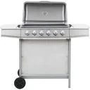 Gas grill with 6 cooking burners steel silver