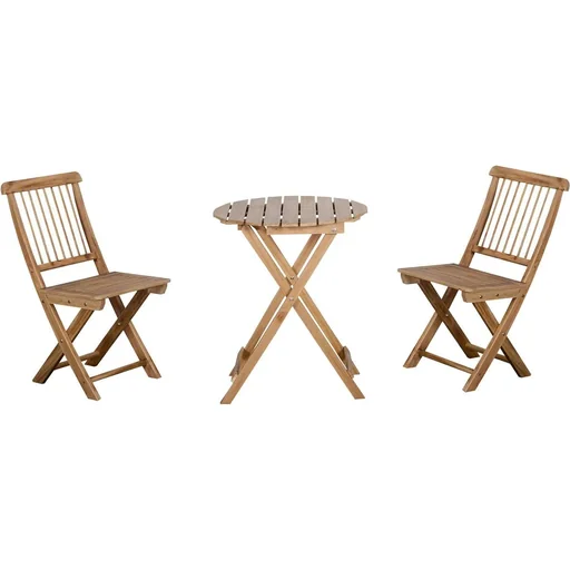 "3-piece bistro set. Folding wooden garden set. Balcony bistro table with 2 chairs. Garden furniture natural. image"