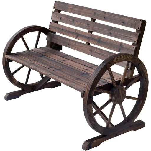 "Garden bench with wagon wheel with armrest image"