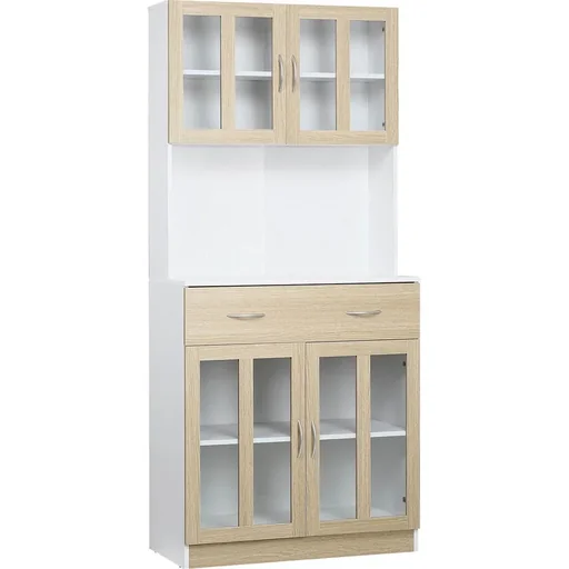 "Kitchen cabinet 180 cm Kitchen buffet Tall cabinet with glass doors Dish cabinet Dining room cabinet with drawers Cabinet ele image"