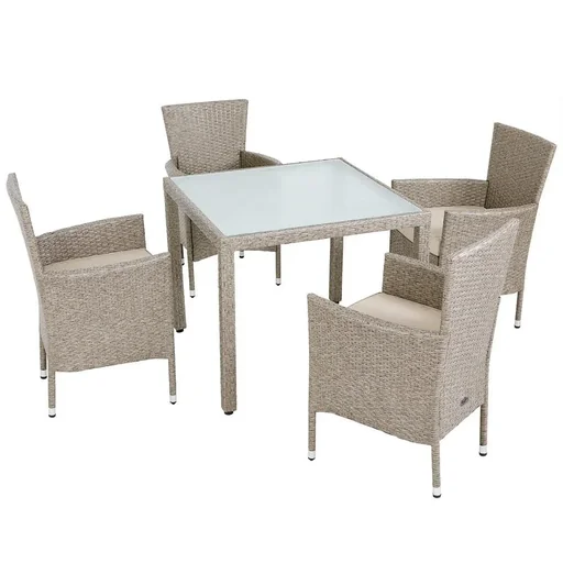 "Bali polyrattan garden furniture set, beige, stackable, 9 pieces image"
