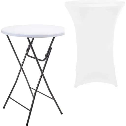 "Pro Garden Bar Table - 80x110cm - White/Gray + INCL. Perel Bar Table Apron - 80 x 110 cm (ø x H) - White image"