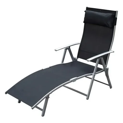 "Folding sun lounger with cushion black image"