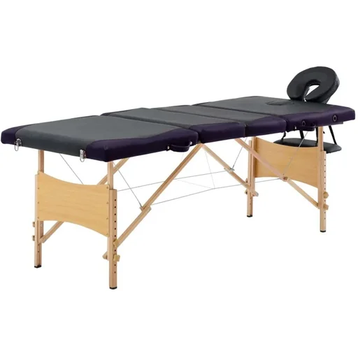"Folding massage table 4 zones wood black and purple image"