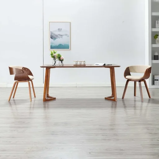 "Dining chair bent wood and faux leather cream image"