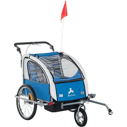 "Child trailer 2 in 1 bicycle trailer jogger 360° rotatable blue-grey image"