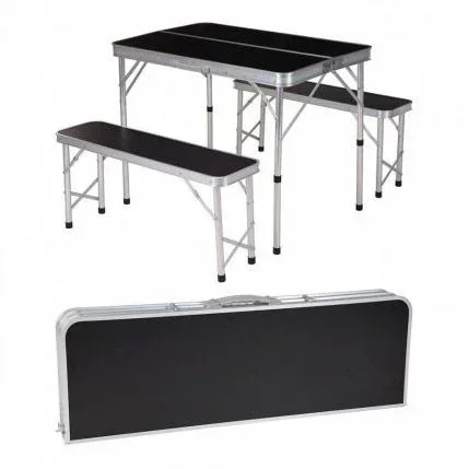 "Folding camping table with 2 benches - 90 x 60 x 70 cm image"
