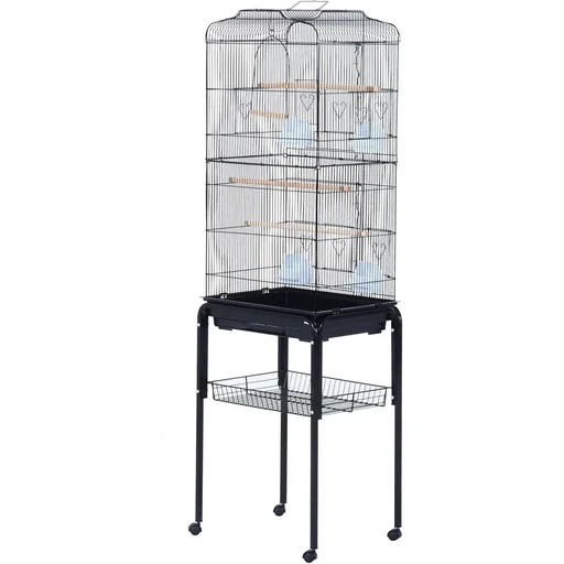 "Birdhouse bird cage bird aviary for parrot budgie bird builder with rolling stand black 47.5x37x153cm image"