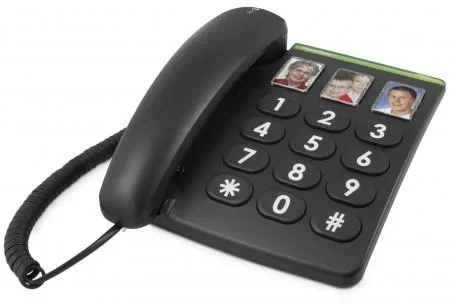 "Corded large-button telephone PhoneEasy 331ph black with optical call signaling, 3 direct-dial photo buttons image"