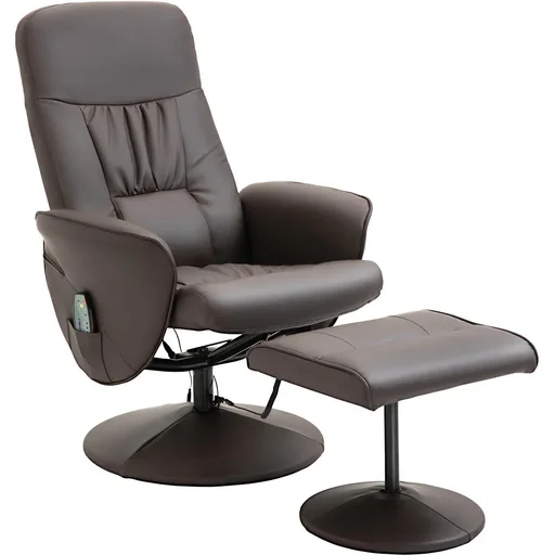"Massage chair with footstool, relaxation chair, massage chair, TV chair, 145° tilt, artificial leather, brown, 76 x 81 x 105 cm image"