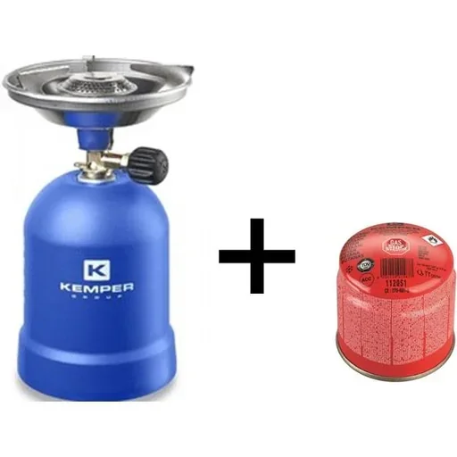 "Gas cooker with wind protection 1200 watts blue with gas tank image"